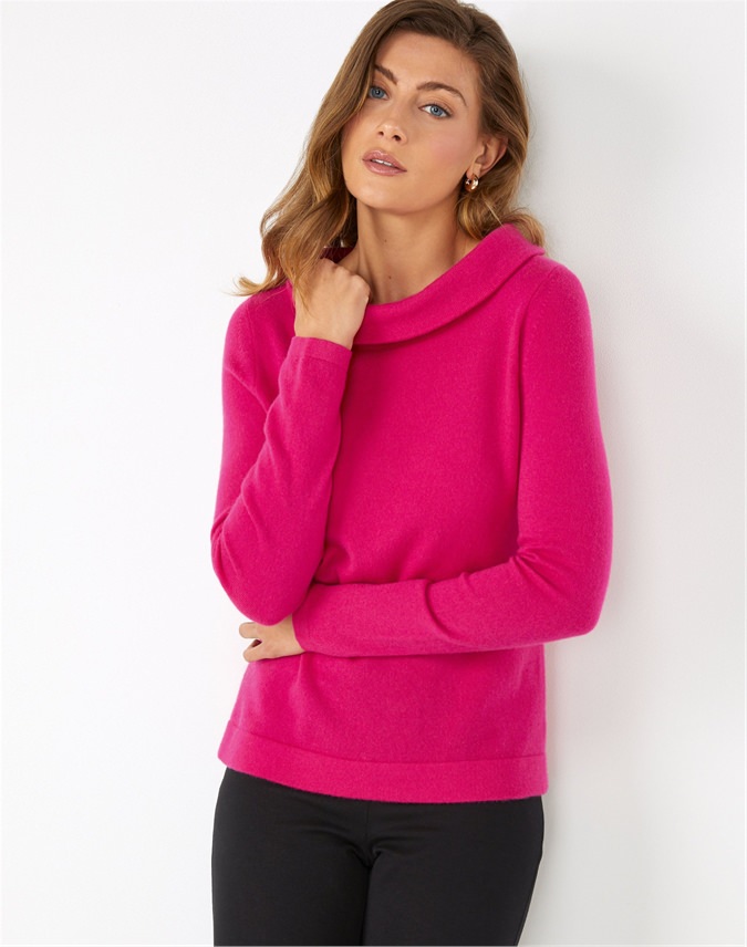 Vibrant Pink | Cashmere Bardot Sweater | Pure Collection