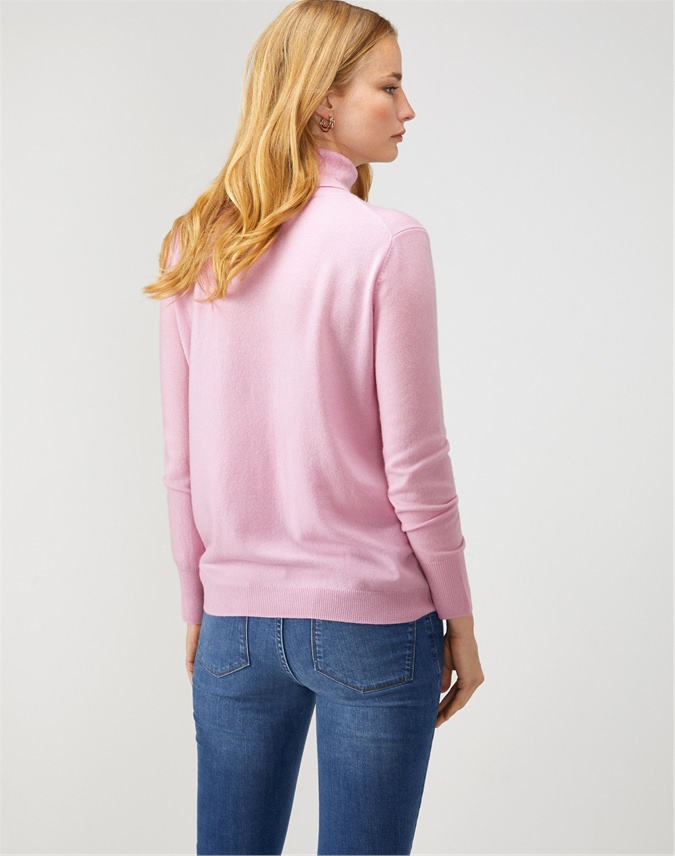 Blossom Pink | Cashmere Boyfriend Turtle Neck Sweater | Pure Collection