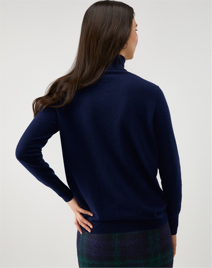 Navy Cashmere Boyfriend Polo Neck Sweater Pure Collection