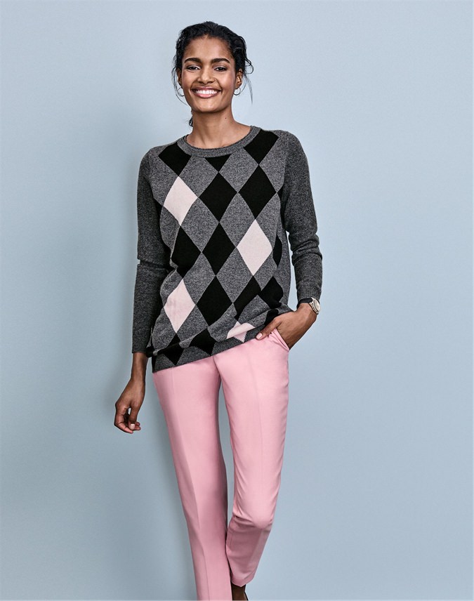 Charcoal Argyle Cashmere Boyfriend Sweater Pure Collection