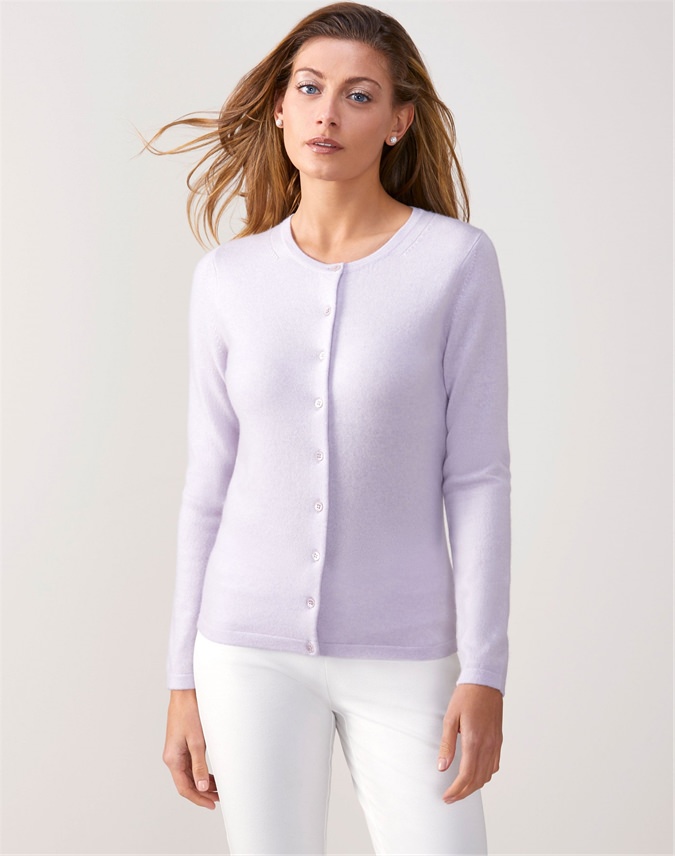 Cornflower Lilac Cashmere Crew Neck Cardigan Pure Collection