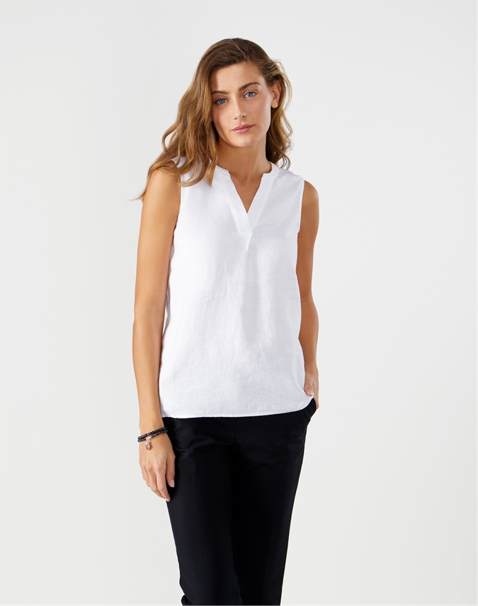 White | Laundered Linen Sleeveless Top | Pure Collection