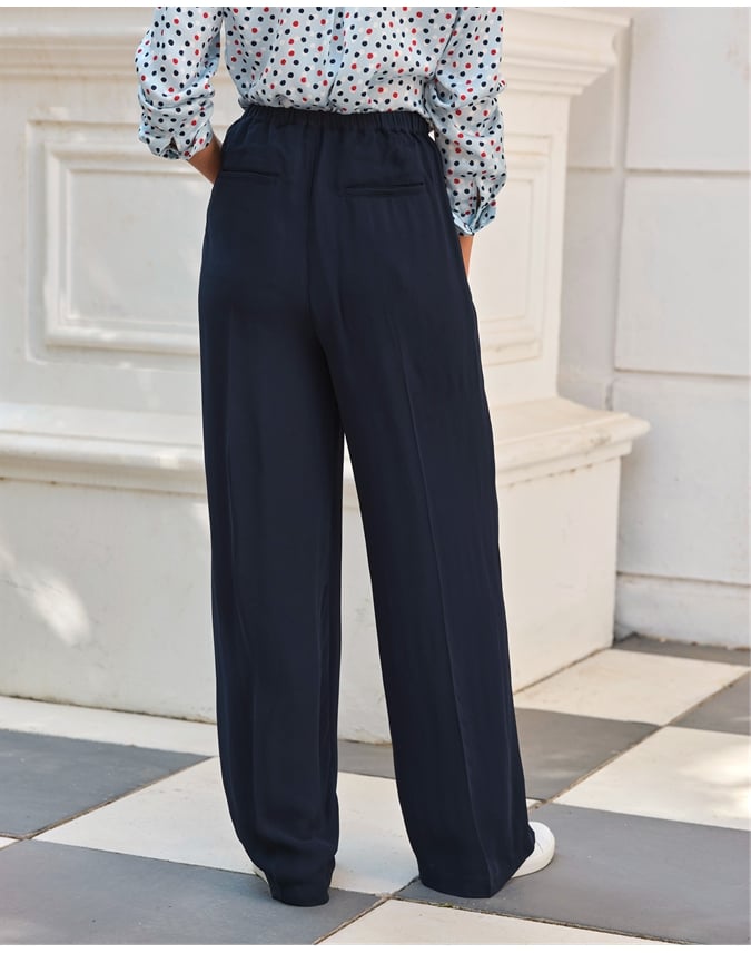 Tie Waist Elastic Back Wide Leg Trouser