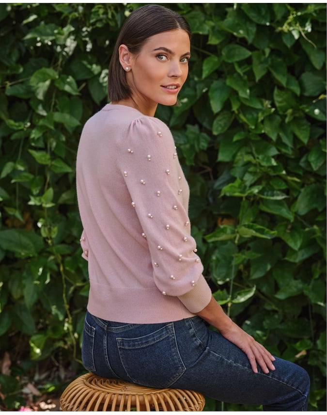 Cashmere Blend Pearl Cardigan