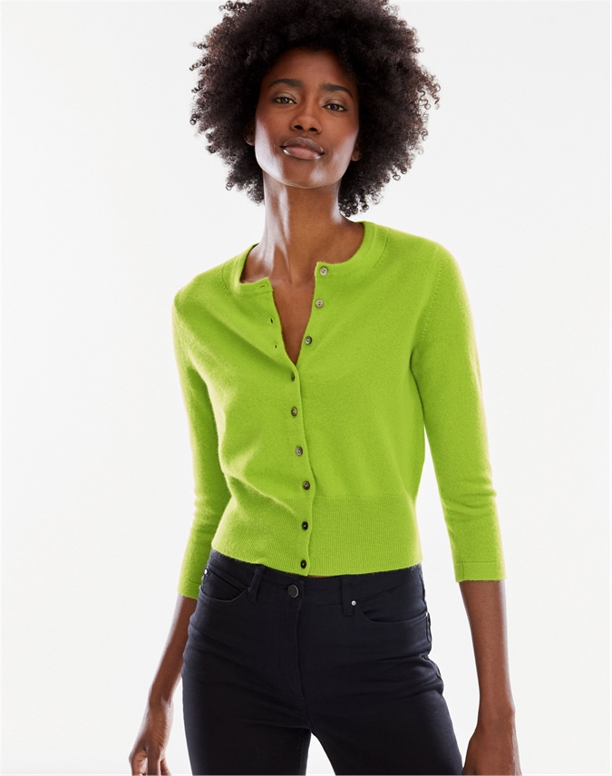 Pistachio | Cashmere Cropped Cardigan | Pure Collection