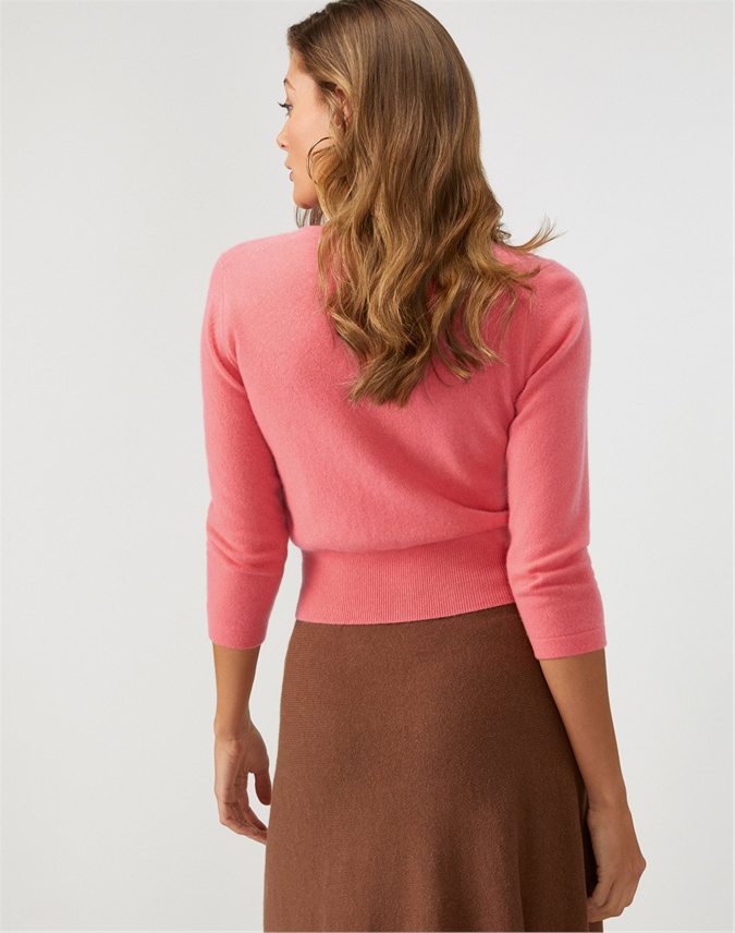 Salmon Pink | Cashmere Cropped Cardigan | Pure Collection