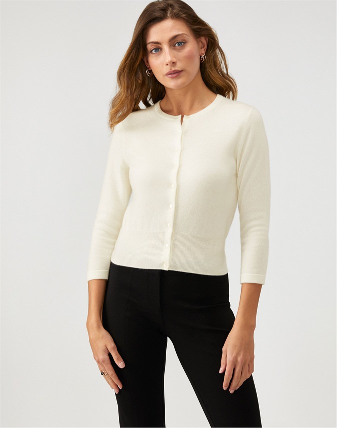 Soft White | Cashmere Cropped Cardigan | Pure Collection
