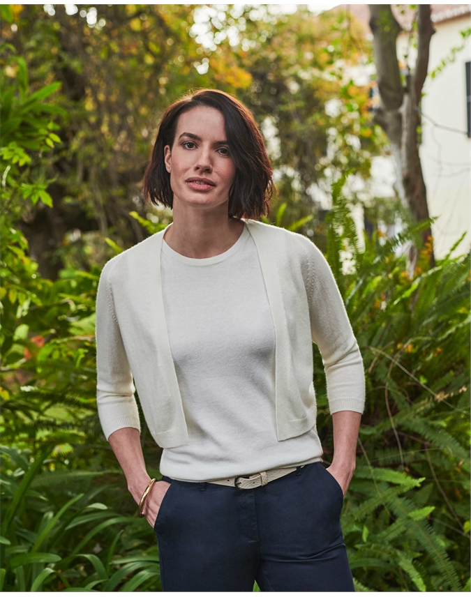 white cashmere shrug