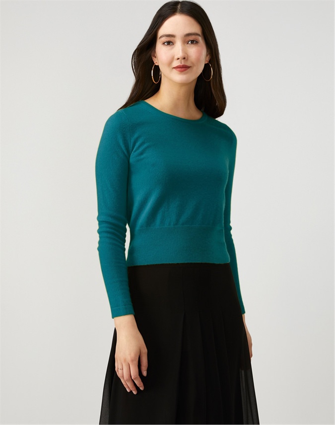 Pine Green Cashmere Cropped Sweater Pure Collection