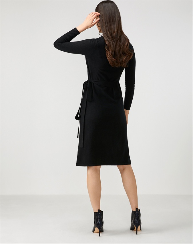 Black | Cashmere Knitted Wrap Dress | Pure Collection
