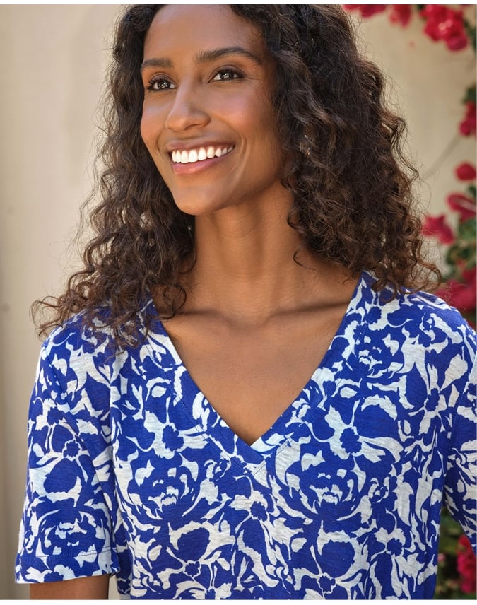 Linen Short Sleeve V Neck T-Shirt