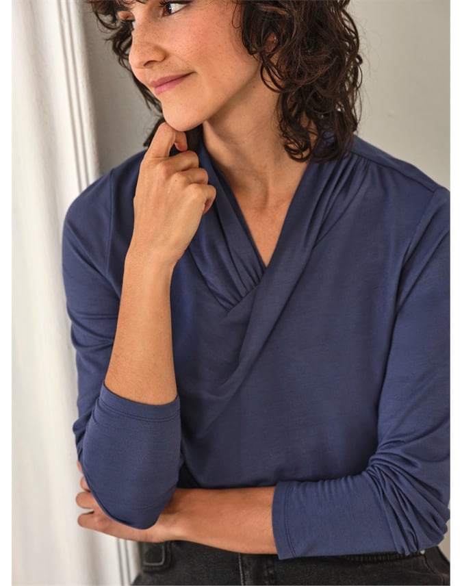 Wrap Drape Neck Long Sleeve Top