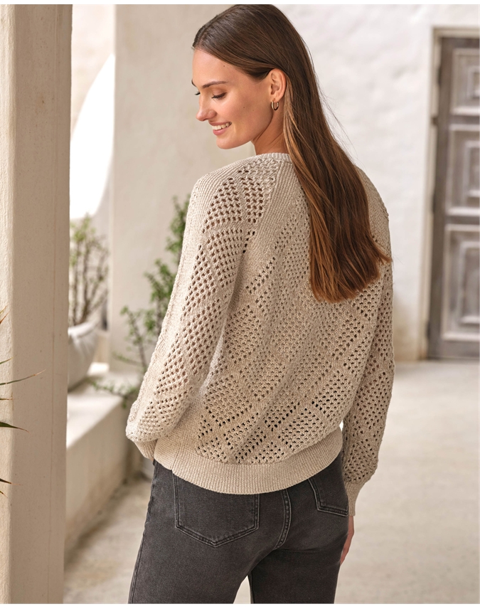 Cotton Mesh Zip Cardigan