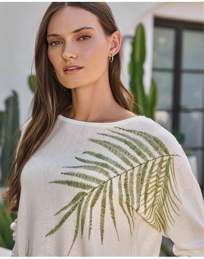 Fern Print Embellished Sweater