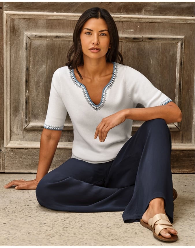 Notch Neck Crochet Top