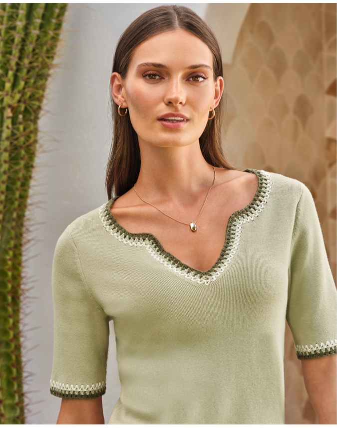 Notch Neck Crochet Top