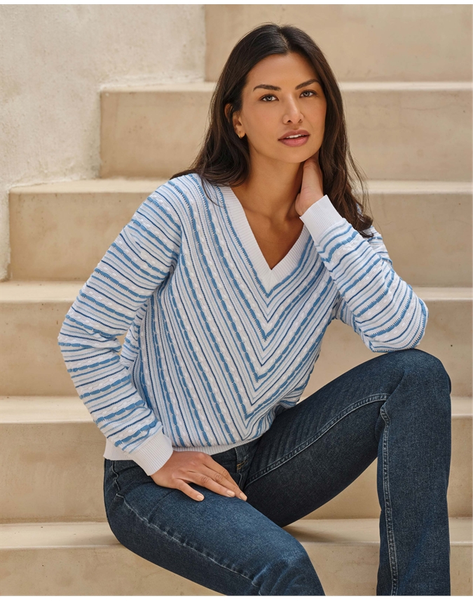 Cotton Chevron V Sweater