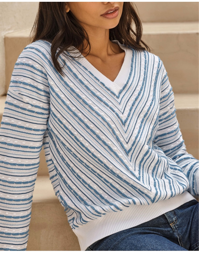 Cotton Chevron V Sweater