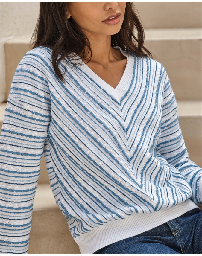 Cotton Chevron V Sweater