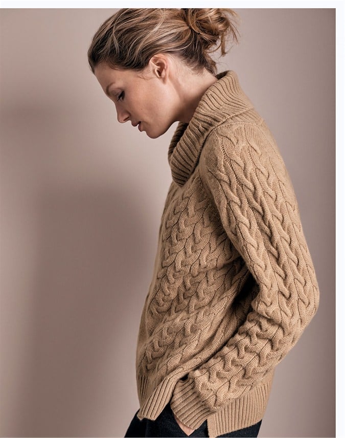 Cashmere Luxe Cable Sweater cashmere cable knit cowl neck sweater