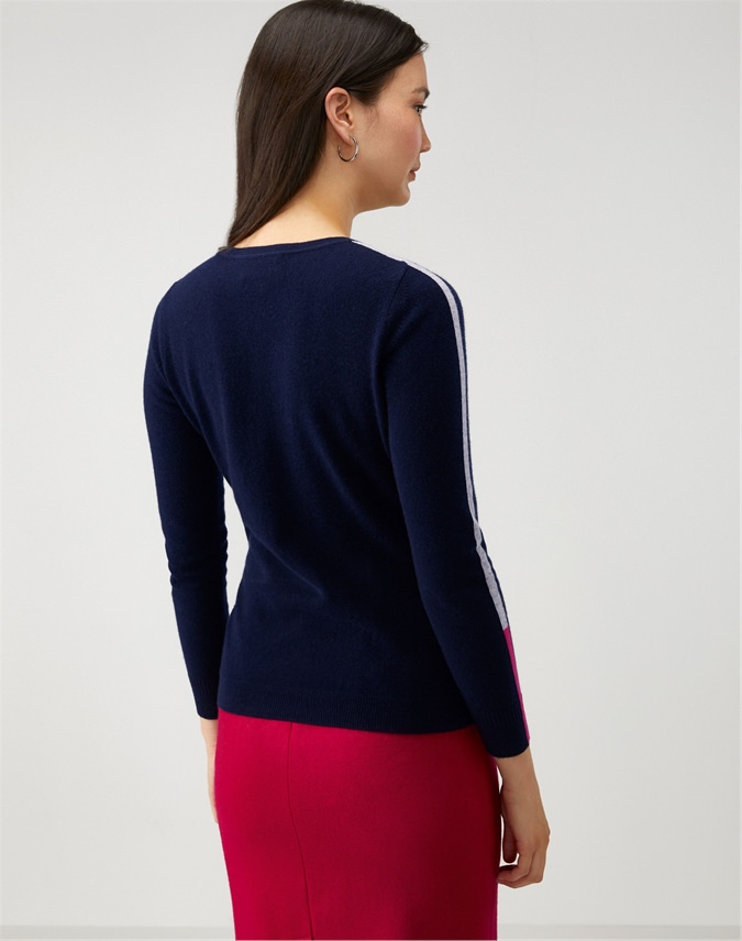 Navy Tipped Cashmere Patterned Sweater Pure Collection