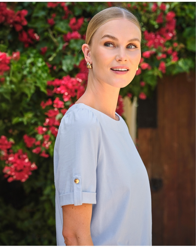 Button Tab Sleeve Tee