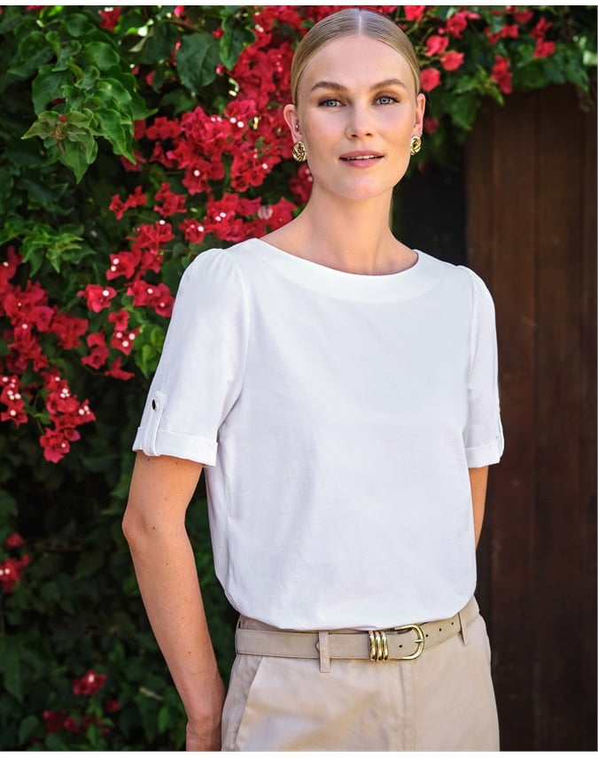 Button Tab Sleeve Tee