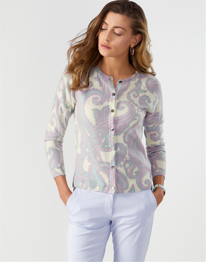 Large Paisley | Cashmere Printed Cardigan | Pure Collection