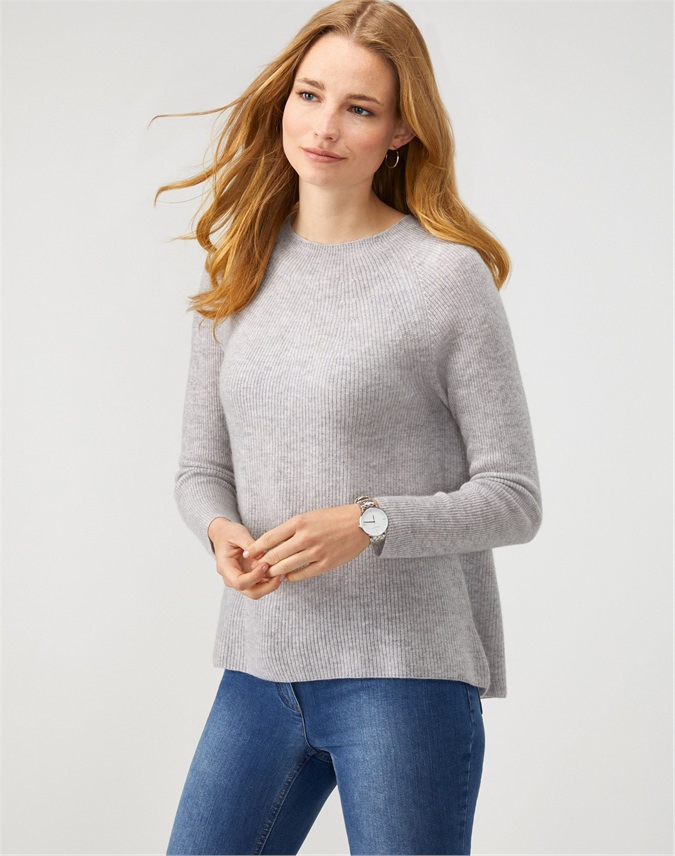 Heather Dove Cashmere Ribbed Swing Sweater Pure Collection