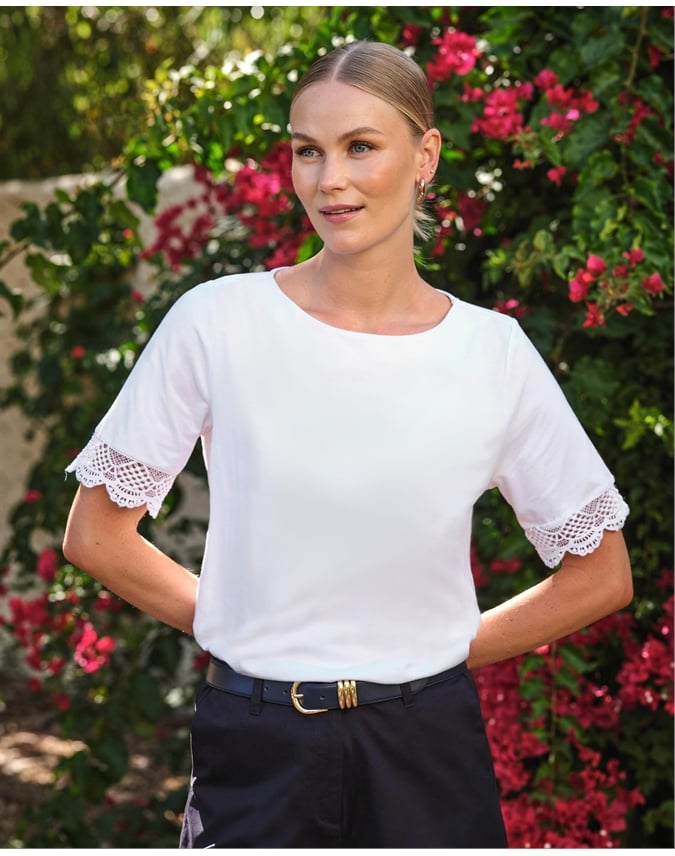 Lace Trim Sleeve Tee