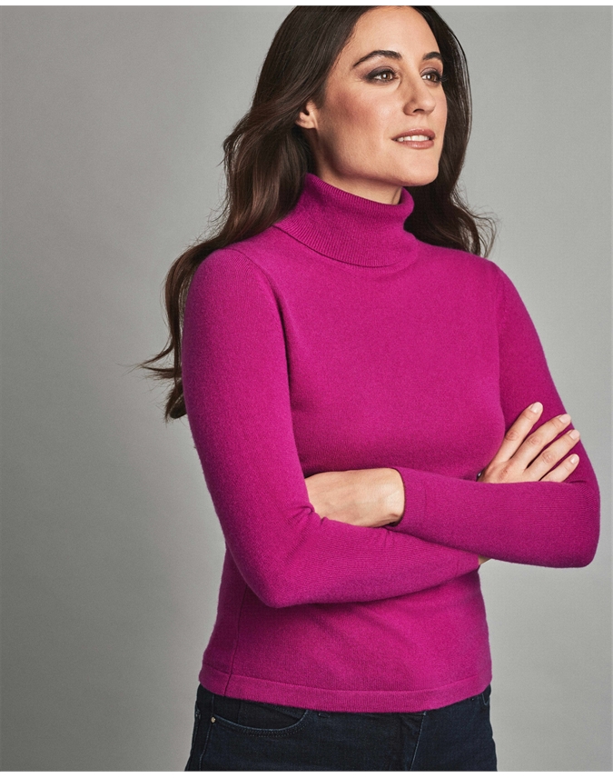 Bright Magenta | Cashmere Roll Neck Sweater | Pure Collection