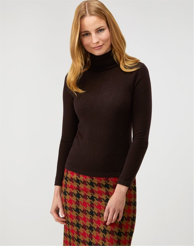 Rich Chocolate | Cashmere Roll Neck Sweater | Pure Collection