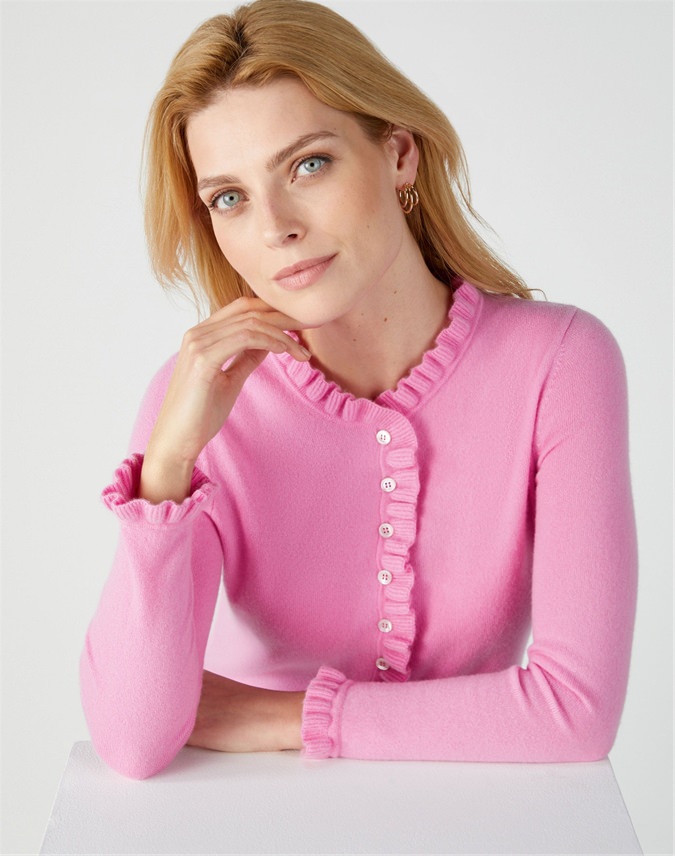 Azalea Pink Cashmere Ruffle Edge Cardigan Pure Collection