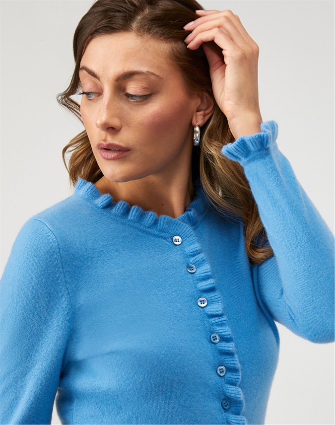Denim Blue Cashmere Ruffle Edge Cardigan Pure Collection
