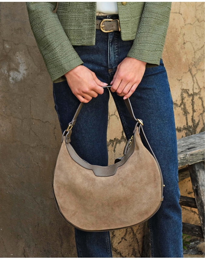 Suede Handbag With Soft Leather Trim