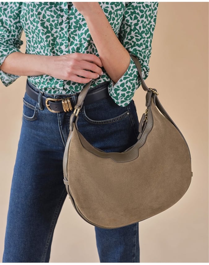 Suede Handbag With Soft Leather Trim