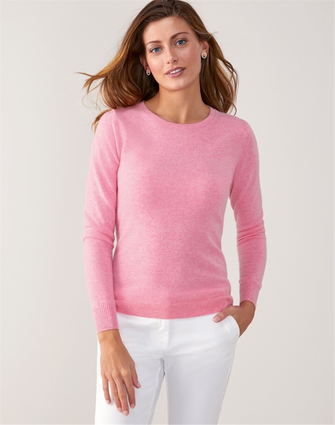 Hibiscus Pink | Cashmere Slim Fit Crew Neck Sweater | Pure Collection