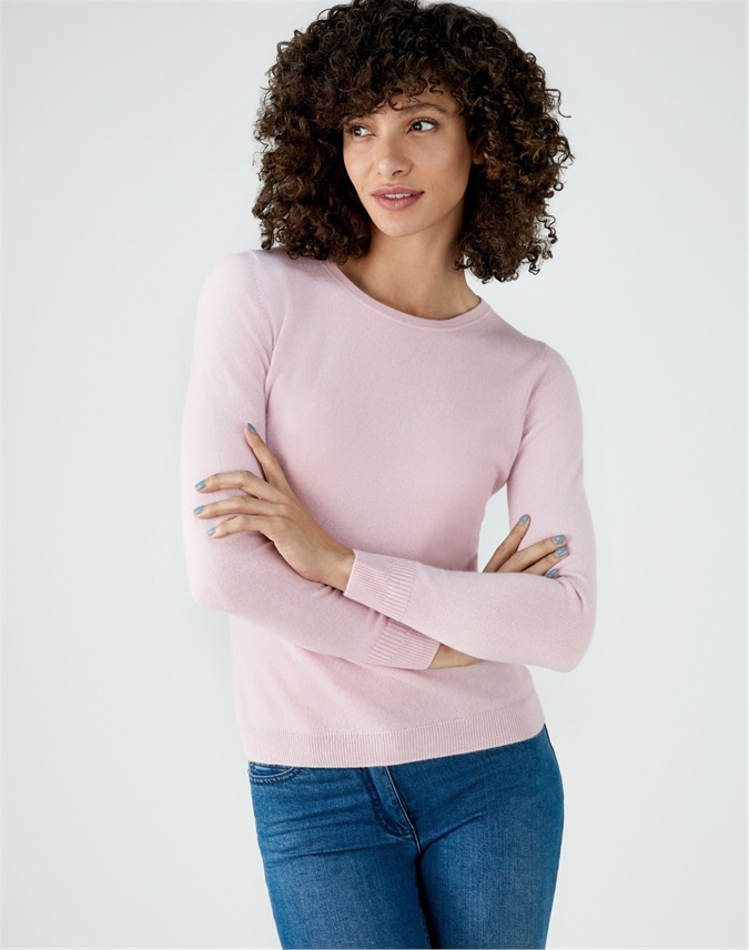 Powder Pink | Cashmere Slim Fit Crew Neck Sweater | Pure Collection