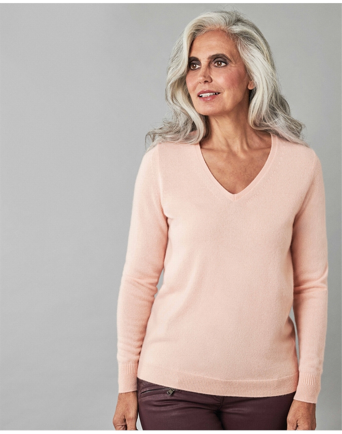 Download Heather Peach | Cashmere Slim Fit V Neck Sweater | Pure ...