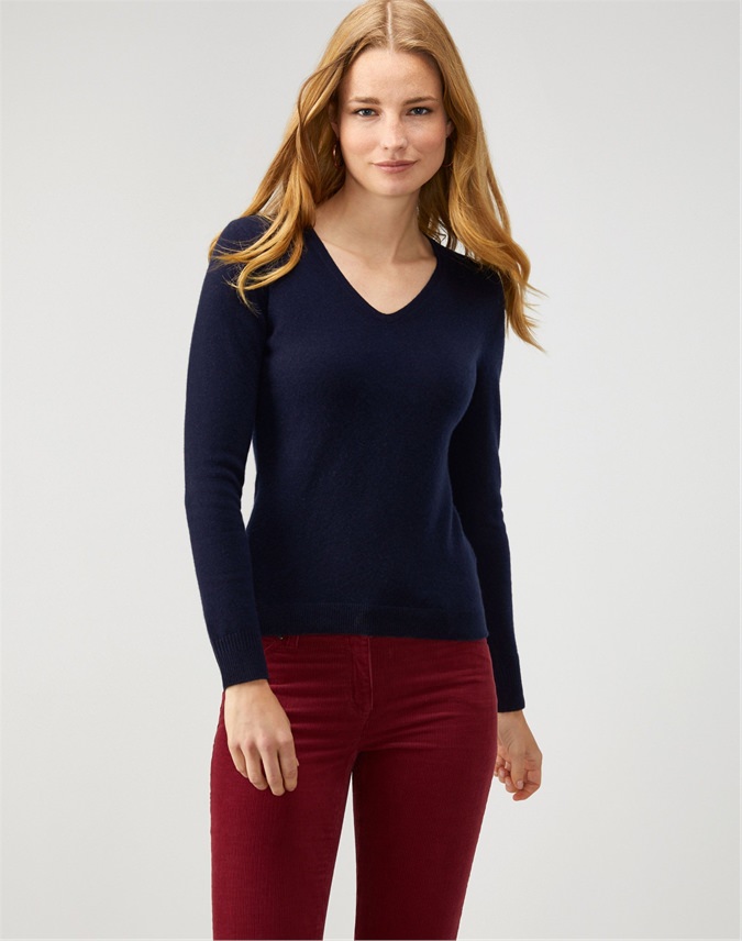 Navy | Cashmere Slim Fit V Neck Sweater | Pure Collection