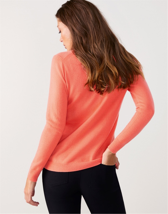 Orange Coral RRP £150.Small 8 10 Womens Scottish Cashmere V neck jumper sweater
