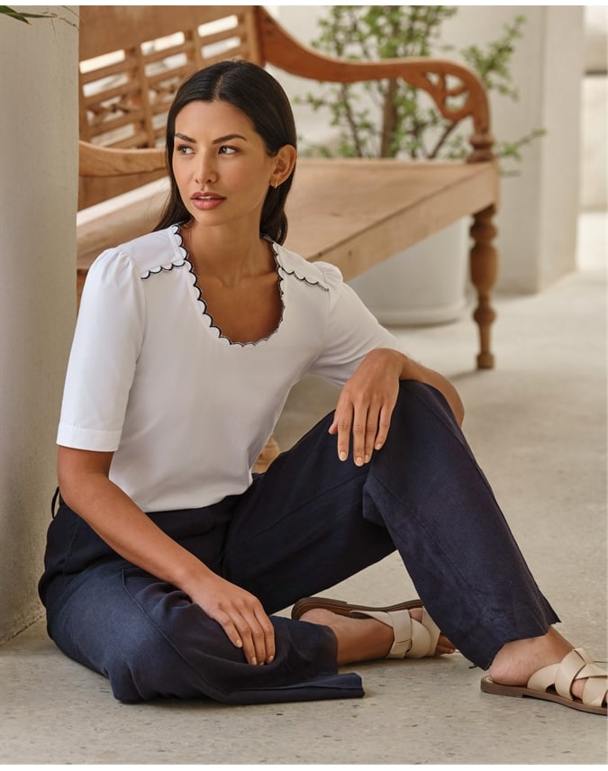 Woven Scallop Trim Jersey Tee