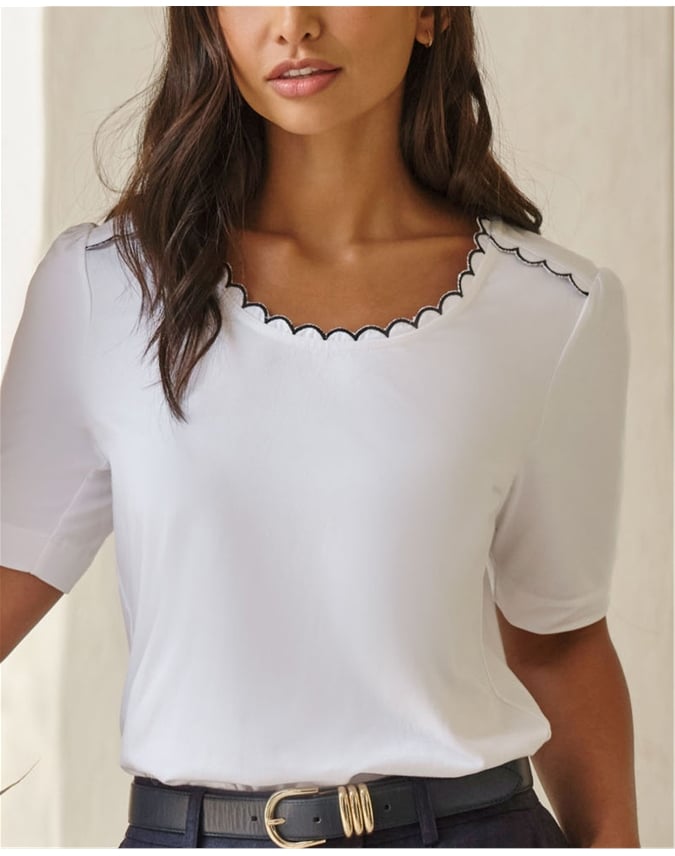 Woven Scallop Trim Jersey Tee