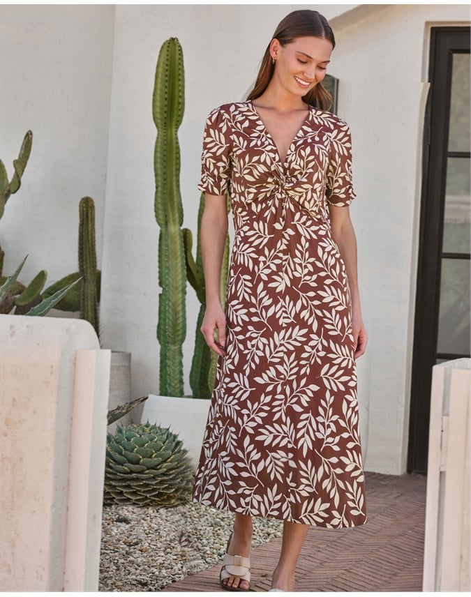 Leaf Print Jersey Dress
