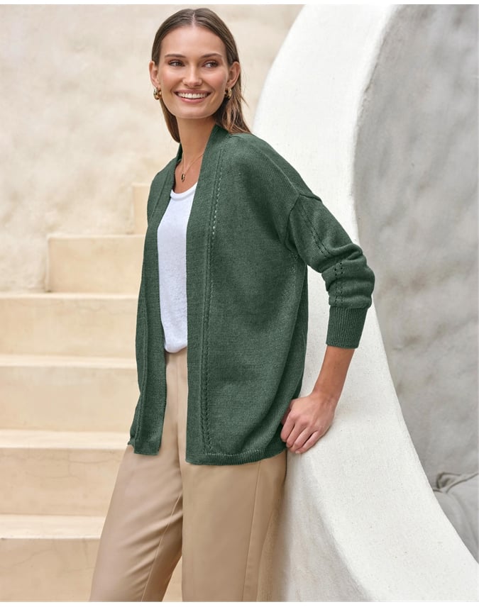 Long Line Linen Edge To Edge Cardigan