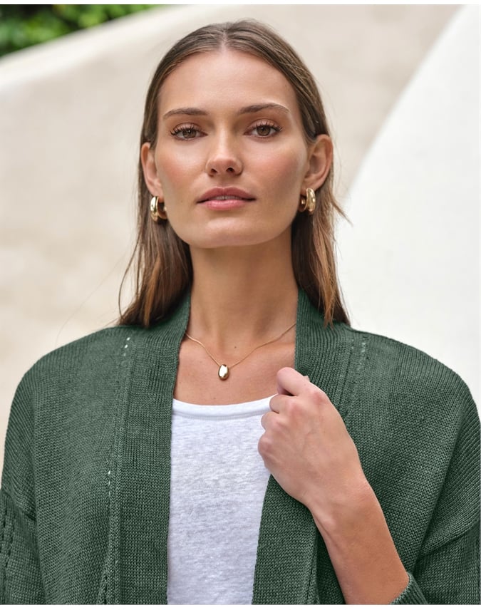Long Line Linen Edge To Edge Cardigan