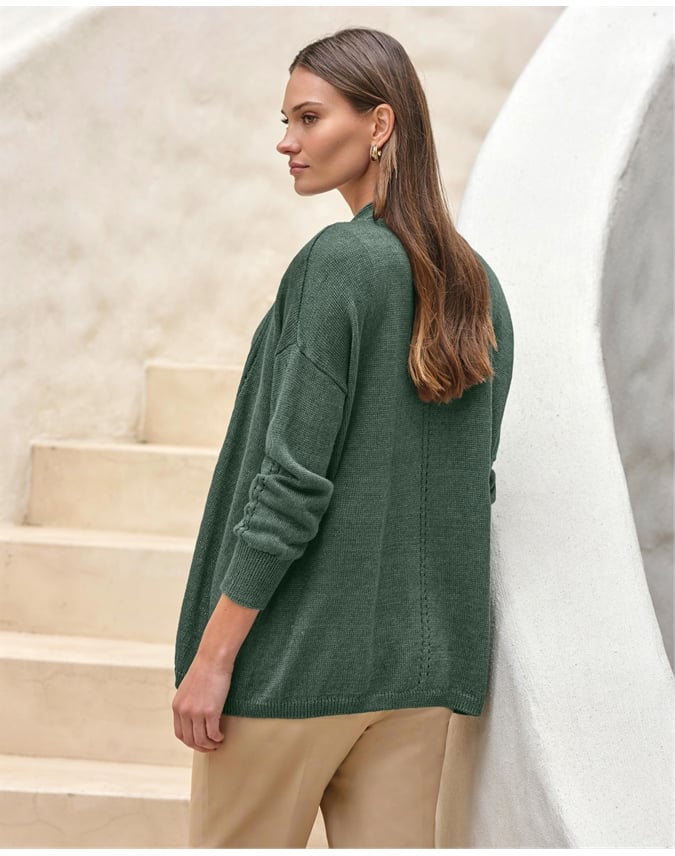 Long Line Linen Edge To Edge Cardigan