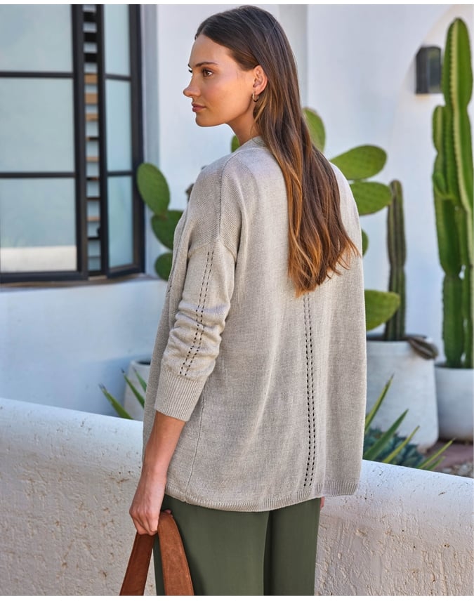 Long Line Linen Open Cardigan