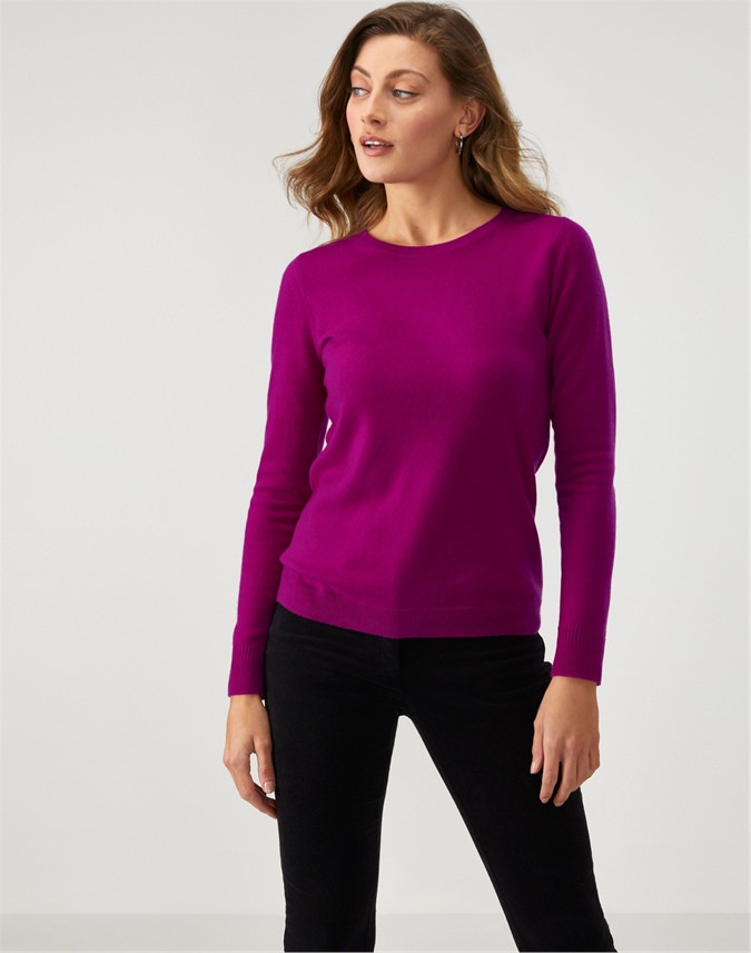 Bright Magenta | Cashmere Straight Fit Crew Neck Sweater | Pure Collection