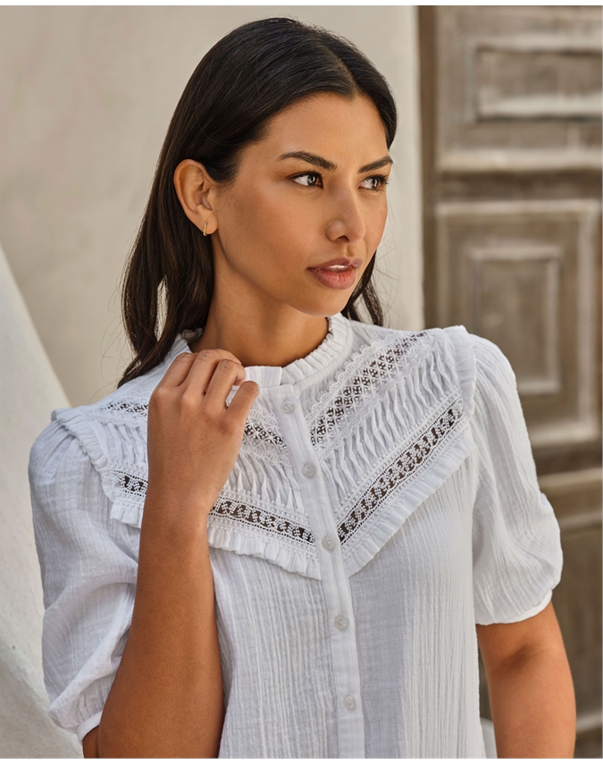Lace Trim Double Cloth Blouse